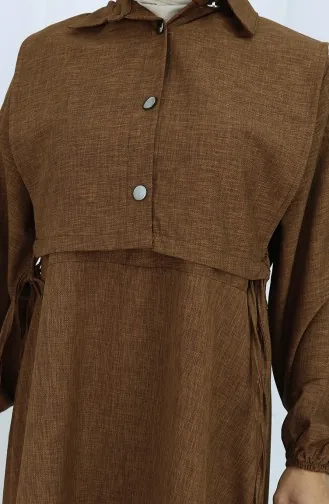 Leinen Weste Kleid Zweiteiler 2141-03 Braun 2141-03