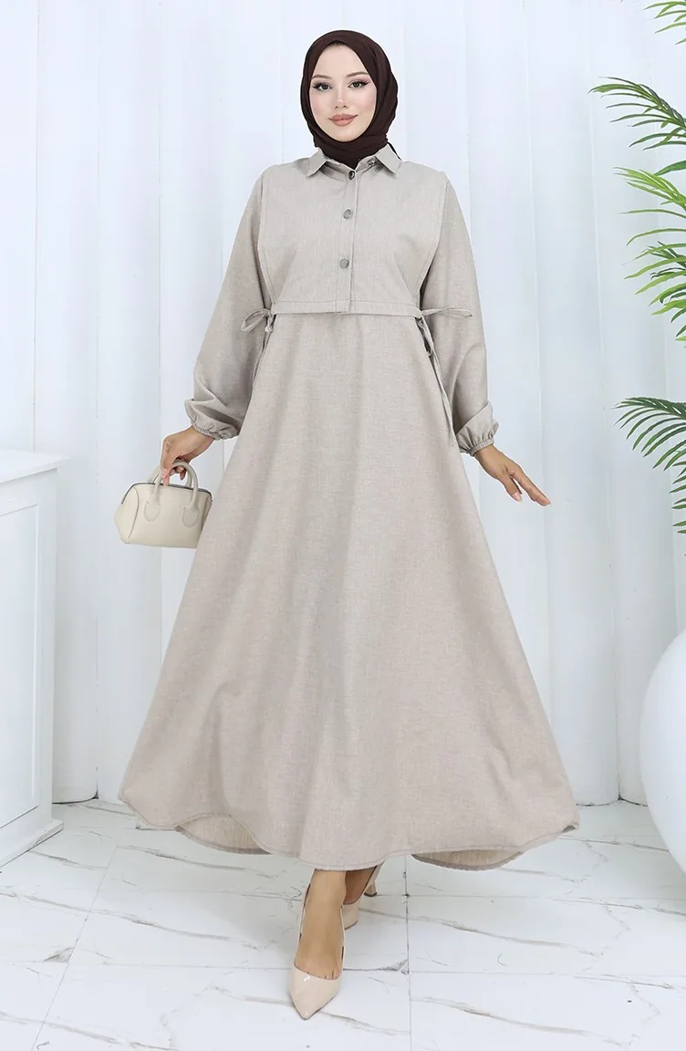 Leinen Weste Kleid Zweiteiler 2141-05 Nerz 2141-05