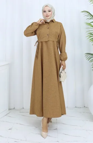 Leinen Weste Kleid Zweiteiler 2141-07 Braun 2141-07