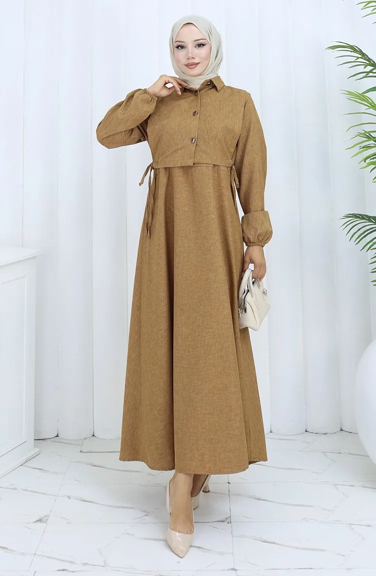 Leinen Weste Kleid Zweiteiler 2141-07 Braun 2141-07