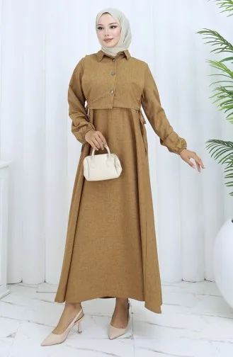 Leinen Weste Kleid Zweiteiler 2141-07 Braun 2141-07