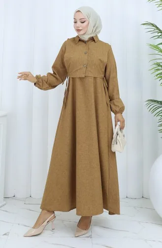 Leinen Weste Kleid Zweiteiler 2141-07 Braun 2141-07