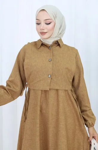 Leinen Weste Kleid Zweiteiler 2141-07 Braun 2141-07