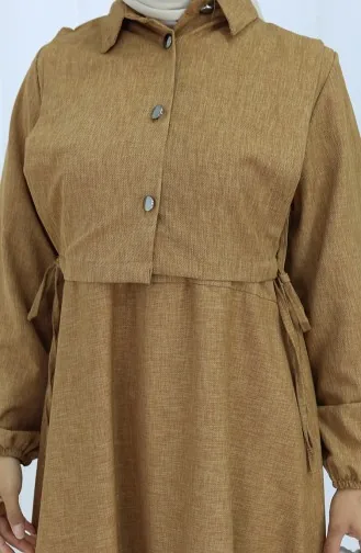 Leinen Weste Kleid Zweiteiler 2141-07 Braun 2141-07
