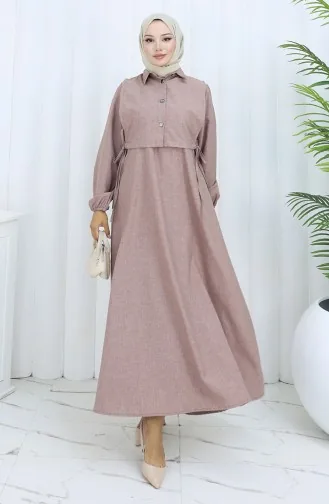 Keten Yelek Elbise İkili Takım 2141-11 Sütlü Kahve 2141-11
