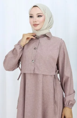 Keten Yelek Elbise İkili Takım 2141-11 Sütlü Kahve 2141-11