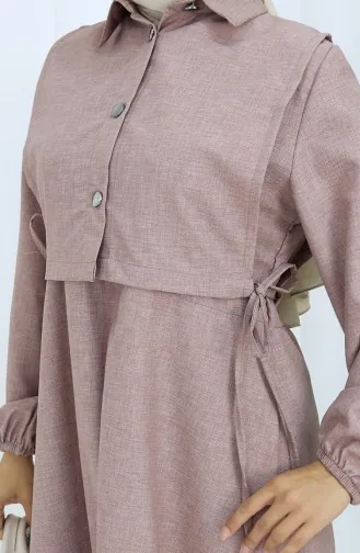Keten Yelek Elbise İkili Takım 2141-11 Sütlü Kahve 2141-11