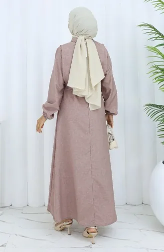 Keten Yelek Elbise İkili Takım 2141-11 Sütlü Kahve 2141-11