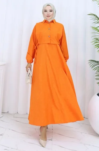 Ensemble Deux Pièces En Lin Avec Gilet Et Robe 2141-12 Orange 2141-12