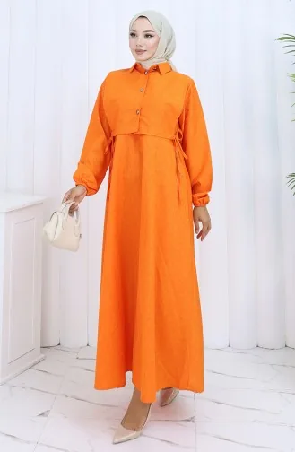 Linen Vest Dress Two Piece Suit 2141-12 Orange 2141-12