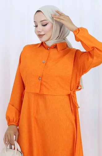 Linen Vest Dress Two Piece Suit 2141-12 Orange 2141-12