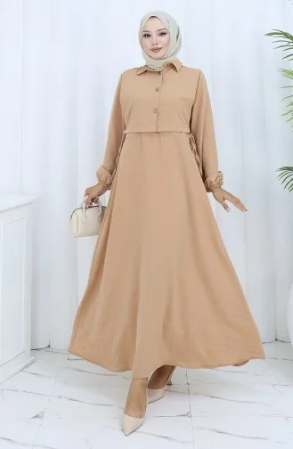 Aerobin Kumaş Yelek Elbise İkili Takım 2142-01 Bej