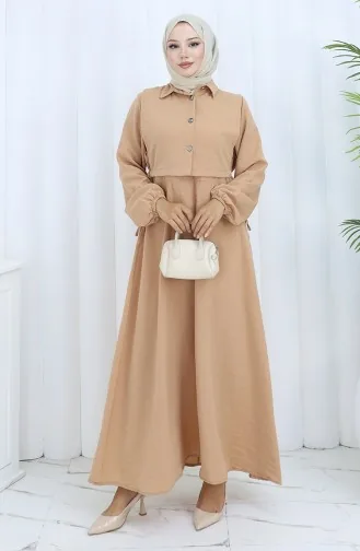Aerobin Kumaş Yelek Elbise İkili Takım 2142-01 Bej