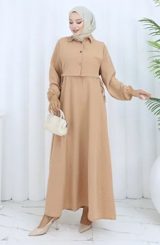 Aerobin Kumaş Yelek Elbise İkili Takım 2142-01 Bej