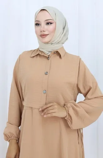 Aerobin Kumaş Yelek Elbise İkili Takım 2142-01 Bej