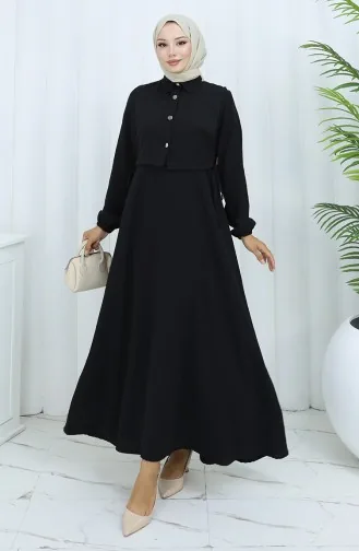 Aerobin Kumaş Yelek Elbise İkili Takım 2142-04 Siyah