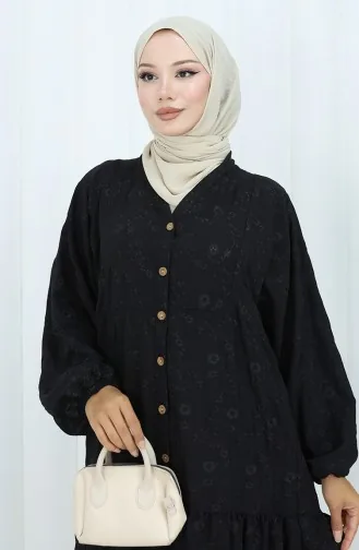 Viscose Stof Halfgeknoopte Jurk 0062-04 Zwart 0062-04