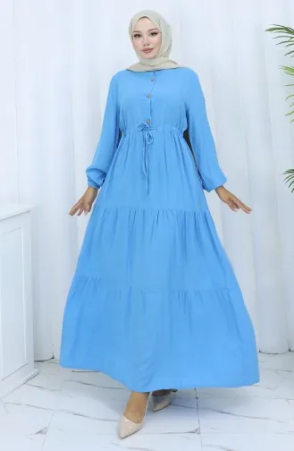 Robe Demi-boutonnée En Tissu Viscose 0085-10 Bleu 0085-10