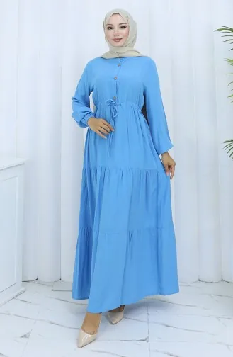 Robe Demi-boutonnée En Tissu Viscose 0085-10 Bleu 0085-10