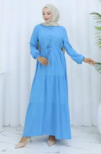 Robe Demi-boutonnée En Tissu Viscose 0085-10 Bleu 0085-10