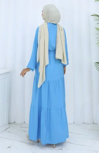 Robe Demi-boutonnée En Tissu Viscose 0085-10 Bleu 0085-10