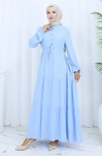 Viskon Kumaş Yarım Düğmeli Elbise 0085-13 Bebe Mavi