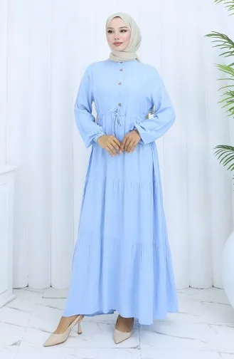 Viskon Kumaş Yarım Düğmeli Elbise 0085-13 Bebe Mavi