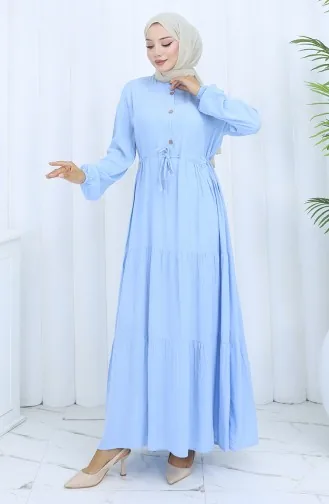 Viskon Kumaş Yarım Düğmeli Elbise 0085-13 Bebe Mavi