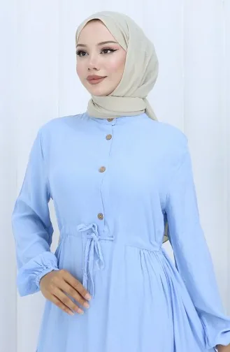 Viskon Kumaş Yarım Düğmeli Elbise 0085-13 Bebe Mavi