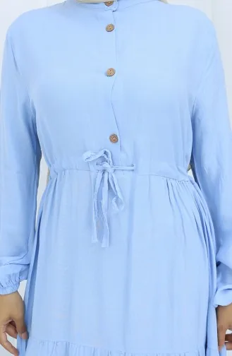 Viskon Kumaş Yarım Düğmeli Elbise 0085-13 Bebe Mavi