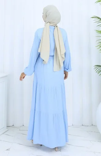 Viskon Kumaş Yarım Düğmeli Elbise 0085-13 Bebe Mavi