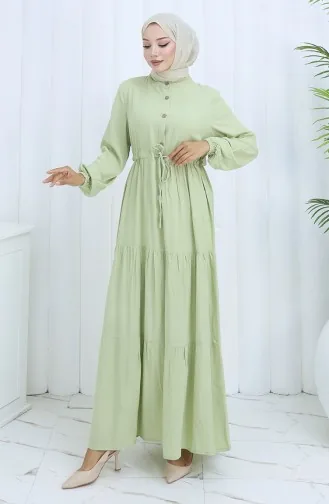 Viskose Stoff Halb Geknöpftes Kleid 0085-14 Çağla Grün 0085-14