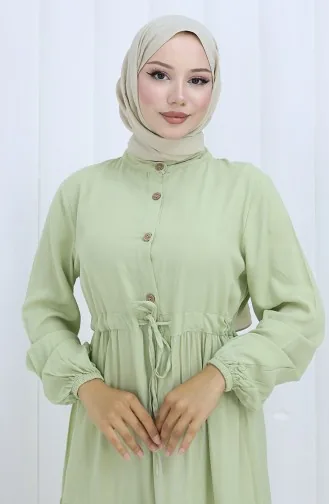 Viskose Stoff Halb Geknöpftes Kleid 0085-14 Çağla Grün 0085-14