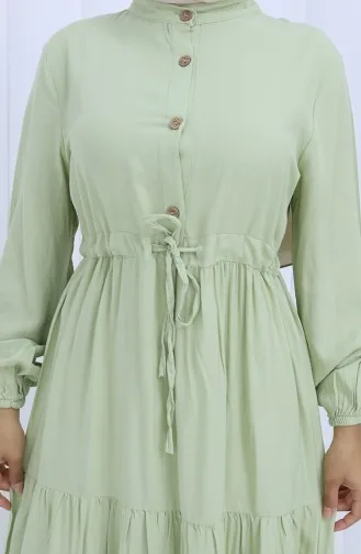 Viskose Stoff Halb Geknöpftes Kleid 0085-14 Çağla Grün 0085-14