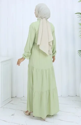 Viskose Stoff Halb Geknöpftes Kleid 0085-14 Çağla Grün 0085-14