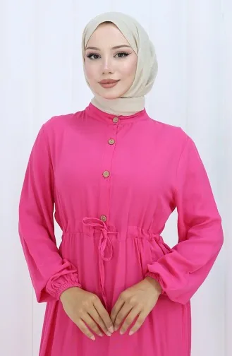 Viskon Kumaş Yarım Düğmeli Elbise 0085-15 Fuşya
