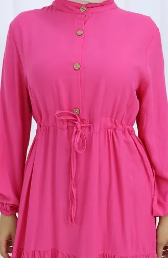 Viskon Kumaş Yarım Düğmeli Elbise 0085-15 Fuşya
