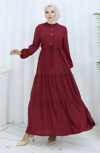 Viskon Kumaş Yarım Düğmeli Elbise 0085-16 Bordo