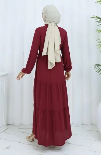فستان من قماش الفيسكوز بأزرار نصفية 0085-16 أحمر كلاريت 0085-16
