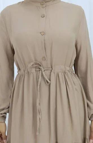 Viskon Kumaş Yarım Düğmeli Elbise 0085-17 Açık Vizon
