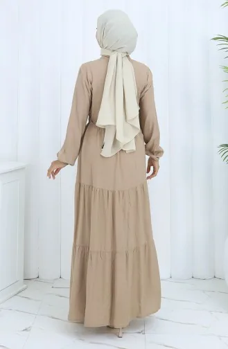 Viskon Kumaş Yarım Düğmeli Elbise 0085-17 Açık Vizon