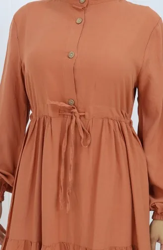Viskon Kumaş Yarım Düğmeli Elbise 0085-18 Soğan Kabuğu