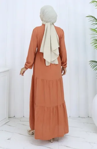 Viskon Kumaş Yarım Düğmeli Elbise 0085-18 Soğan Kabuğu