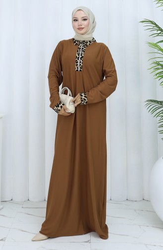 Leopar Desenli Elbise 0119-03 Taba
