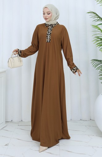 Leopar Desenli Elbise 0119-03 Taba