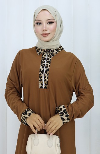 Leopar Desenli Elbise 0119-03 Taba