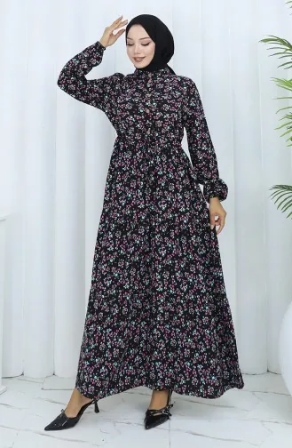 Half Buttoned Waist Tied Dress 0139-01 Black 0139-01