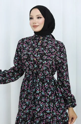 Half Buttoned Waist Tied Dress 0139-01 Black 0139-01