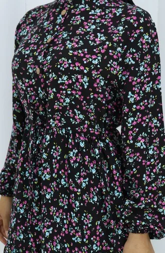 Half Buttoned Waist Tied Dress 0139-01 Black 0139-01