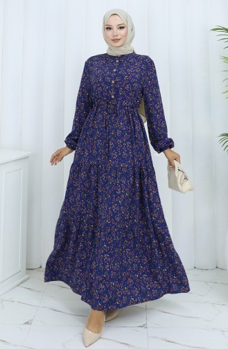 Navy Blue Hijab Dress 0139-02